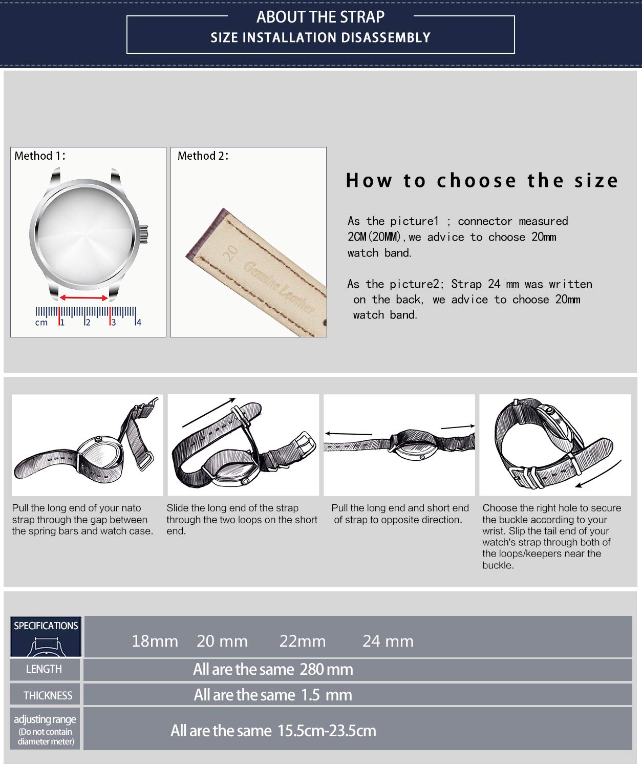 BINLUN BINLUN Thick Nylon Watch Strap Replacement Bands for Men 18mm 20mm 22mm 24mm Military Heavy Duty with Silver Black Buckle - View 7 of 9