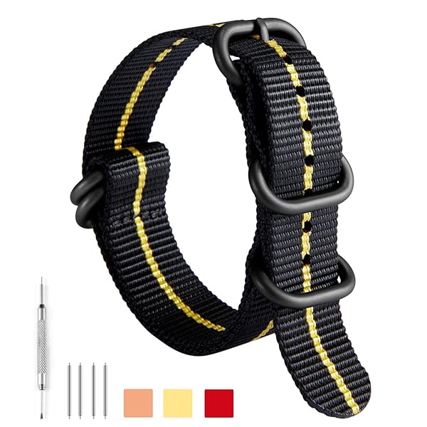 BINLUN BINLUN Thick Nylon Watch Strap Replacement Bands for Men 18mm 20mm 22mm 24mm Military Heavy Duty with Silver Black Stainless Steel Buckle - View 2 of 7