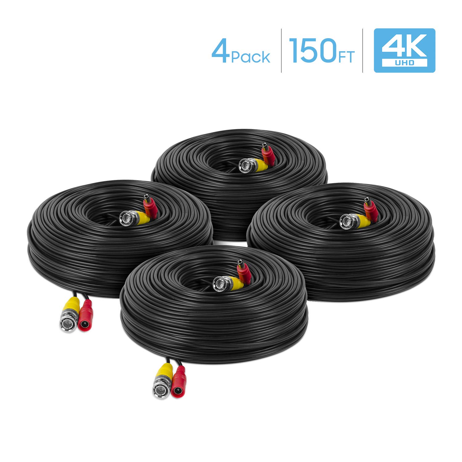 Amcrest 4 Pack 150FT 4K Security Camera Cable All in One Video and Power for HDCVI HDTVI Analog DVR