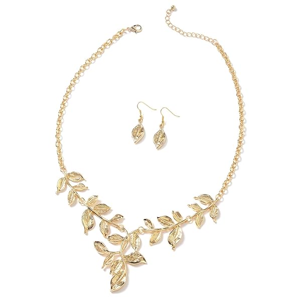 SHOP LC DELIVERING JOY "Shop LC ION Plated Yellow Gold Leaf Jewelry Set: Floral Earrings & 22" Necklace - Perfect Birthday Gifts for Women"
