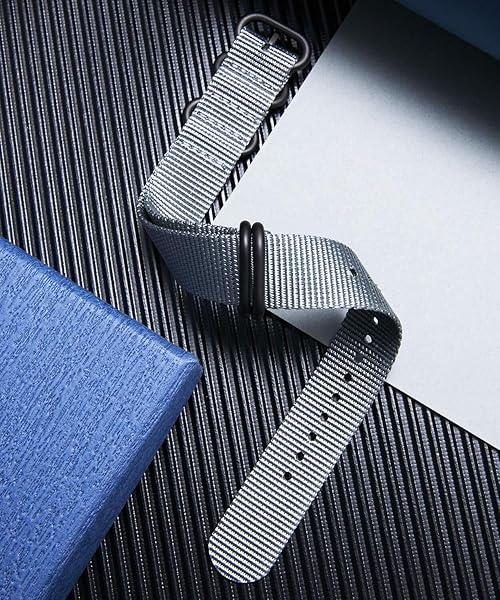 BINLUN BINLUN Premium Nylon Watch Strap Thick Multicolor Bands for Men Women 18mm to 24mm with Heavy Duty Stainless Steel Buckle Grey Black 21mm - View 2 of 6