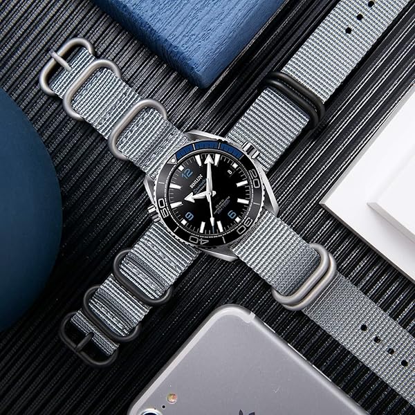 BINLUN BINLUN Premium Nylon Watch Strap Thick Multicolor Bands for Men Women 18mm to 24mm with Heavy Duty Stainless Steel Buckle Grey Black 21mm - View 4 of 6