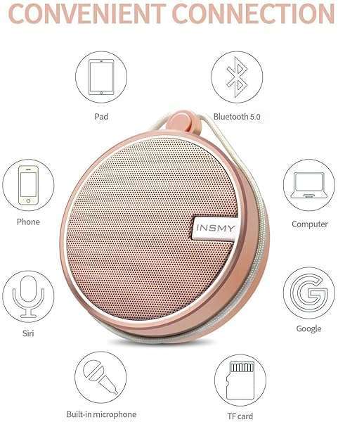 INSMY INSMY C12 Waterproof Bluetooth Speaker: Portable, Loud & Clear Sound for Outdoor Adventures - Perfect Gift in Cashmere Pink - View 8 of 10
