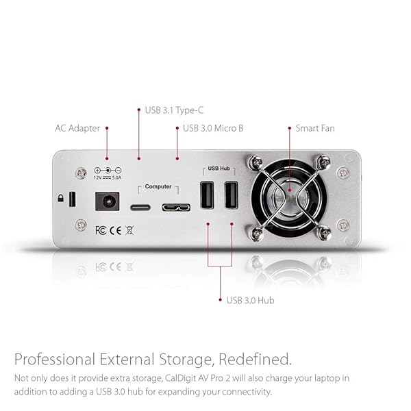 CalDigit CalDigit AV Pro 2 USB C External Hard Drive Storage Hub 30W Charging Compatible with USB-C Thunderbolt Type-C Computers 0TB Enclosure Kit - View 8 of 10