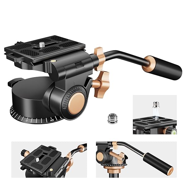 soonpho Soonpho Q-08S Heavy Duty Video Camera Tripod Fluid Drag Pan Head with Extended Handle for DSLR Camera,Camcorders,1/4 & 3/8 inch Screw Sliding Plate 360 Degree Rotating Tripod Head - View 2 of 9