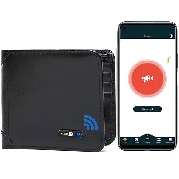 SMART LB Clever Anti-Lost Wallet with Alarm Bluetooth Position Record Cowhide Leather Vintage Retro Style Trackable Intelligent Minimalist Purse Black