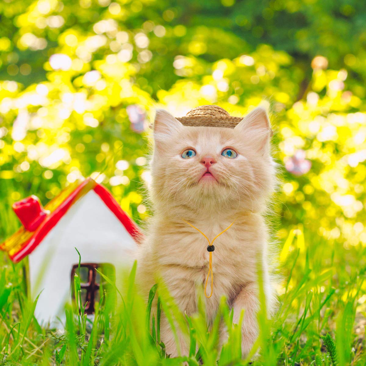 POPETPOP POPETPOP Adjustable Pet Sombrero Straw Hat for Small Dogs and Cats Sun Protection Garden Beach Cap Khaki Size S - View 2 of 9