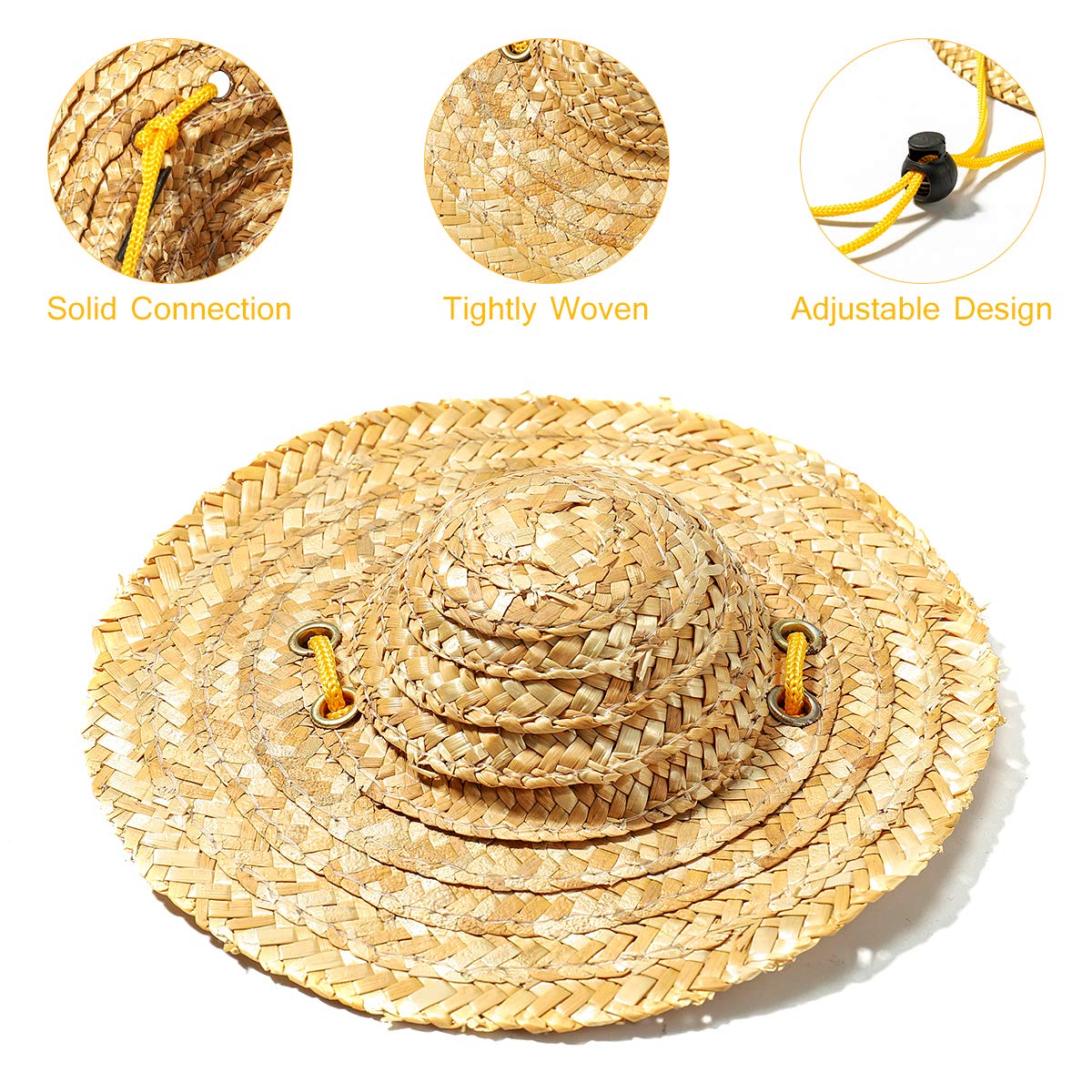 POPETPOP POPETPOP Adjustable Pet Sombrero Straw Hat for Small Dogs and Cats Sun Protection Garden Beach Cap Khaki Size S - View 5 of 9