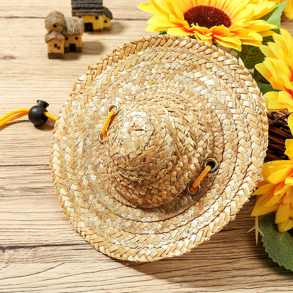 POPETPOP POPETPOP Adjustable Pet Sombrero Straw Hat for Small Dogs and Cats Sun Protection Garden Beach Cap Khaki Size S - View 8 of 9