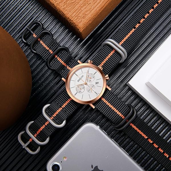 BINLUN BINLUN Thick Nylon Watch Strap Replacement Bands for Men 18mm 20mm 22mm 24mm Military Heavy Duty with Silver Black Buckle - View 5 of 7
