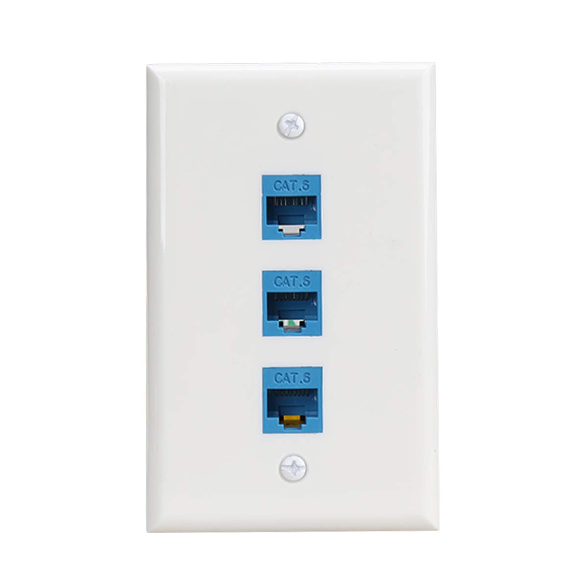 Phizli Phizli 3-Port Ethernet Wall Outlet - Cat 6 Female-Female Wall Plate for Fast Networking - Blue