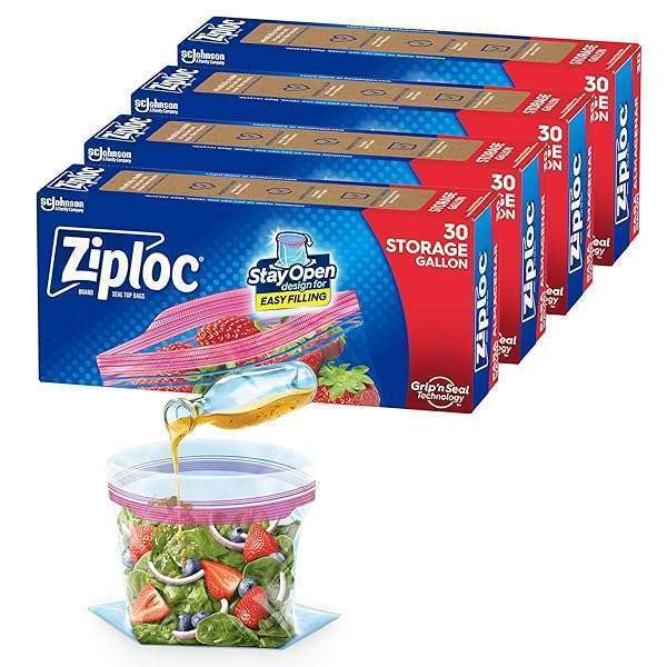 Ziploc Ziploc Gallon Food Storage Bags - Easy Fill, Stand-Up Design, 120 Count for Convenient Food Storage