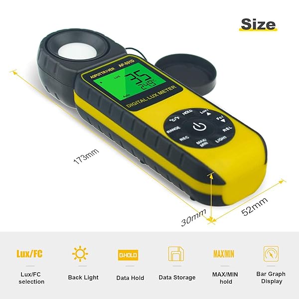 AOPUTTRIVER AP-881D Lux Meter: Accurate Light Measurement for Indoor Plants - 0.01~400,000 Lux, Rotating Sensor & Data Storage - View 3 of 8