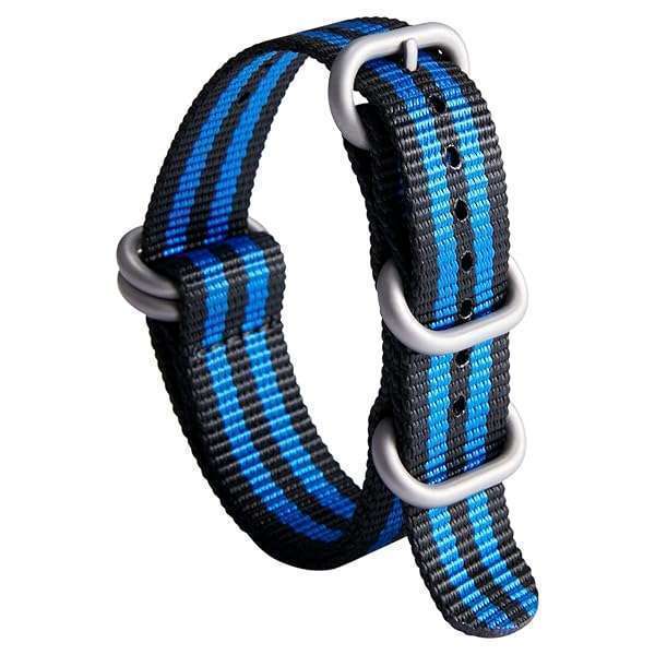 BINLUN Nylon Watch Strap Thick Premium Ballistic Multicolor Bands for Men Women 18mm 19mm 20mm 21mm 22mm 23mm 24mm with Military Heavy Duty 5 Rings Stainless Steel Buckle(Black Blue-Silver,19mm)