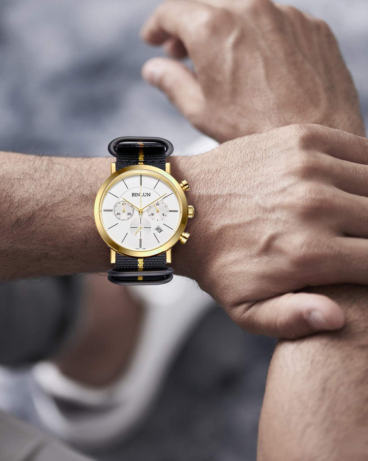 BINLUN BINLUN Thick Nylon Watch Strap Replacement Bands for Men 18mm 20mm 22mm 24mm Military Heavy Duty with Silver Black Stainless Steel Buckle - View 3 of 9