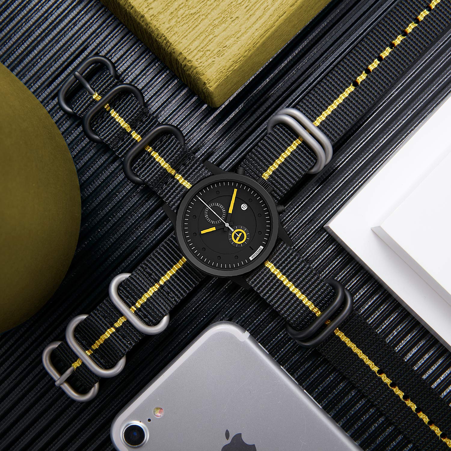 BINLUN BINLUN Thick Nylon Watch Strap Replacement Bands for Men 18mm 20mm 22mm 24mm Military Heavy Duty with Silver Black Stainless Steel Buckle - View 5 of 9