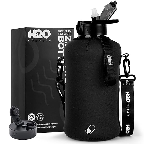 H2O Capsule Buy H2O Capsule 2.2L Half Gallon Water Bottle - BPA Free, Reusable with Sleeve & Straw Lid - Perfect for Sports & Outdoor Use!