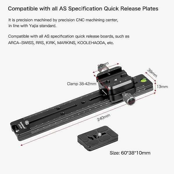koolehaoda Koolehaoda 240mm Professional Rail Nodal Slide Metal Quick Release Clamp,Dual Dovetail Camera Bracket Mount with Double-Sided Clamp can be Rotated 90°, for Camera with Arca Swiss Compatible - View 6 of 10