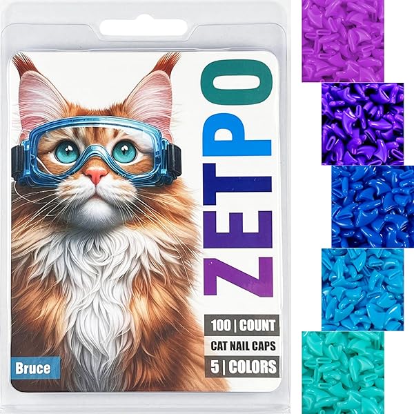 zetpo Zetpo 100 Pcs Cat Nail Caps Claw Covers with Adhesives and Applicators in XS Purple Violet Blue Sky Blue Turquoise