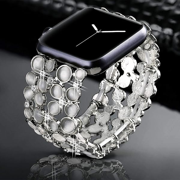 VIQIV VIQIV Bling Bands for Apple Watch 38mm to 49mm Stylish Diamond Bracelet Metal Jewelry Wristband Strap for Women Silver - View 5 of 7