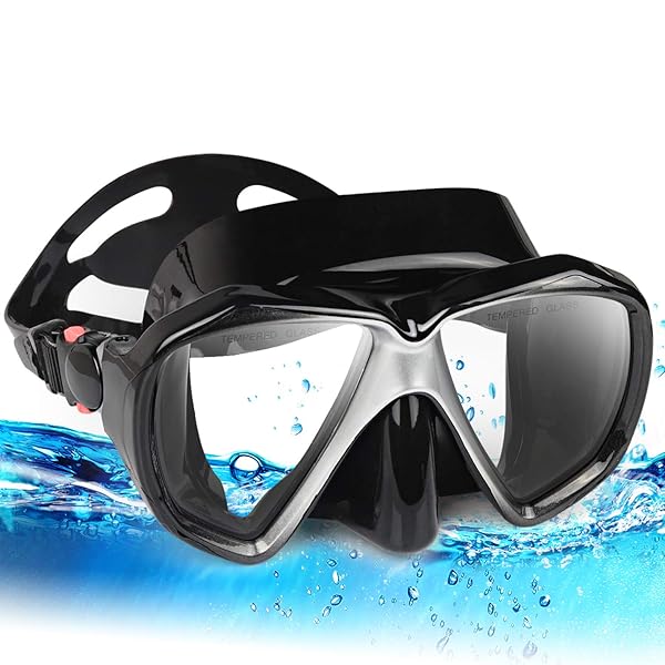 EXP VISION Panoramic HD Snorkel Diving Mask - Anti-Fog, Tempered Glass Goggles for Adults & Youth - Perfect for Diving & Swimming (A-Black)