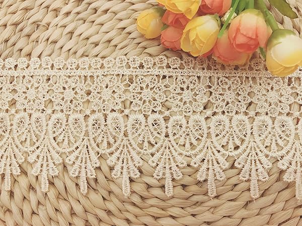 Little lane lace 9CM Width Europe Chips Pattern Inelastic Embroidery Lace Trim for Curtains Tablecloths Bridal DIY Clothing Accessories Ivory 2 Yards