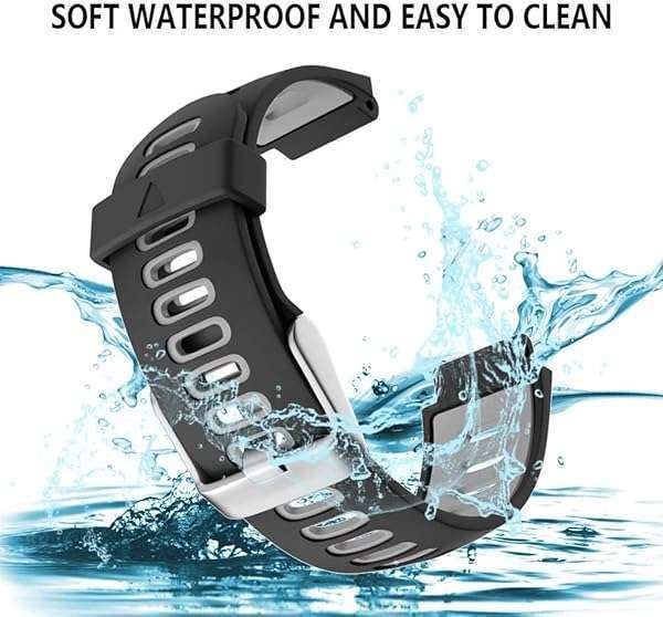 ISABAKE ISABAKE Soft Silicone Watch Band for Garmin Forerunner 735XT/230/220/235/620/630 & Approach S20/S5/S6 - Black Gray Replacement Strap - View 6 of 9