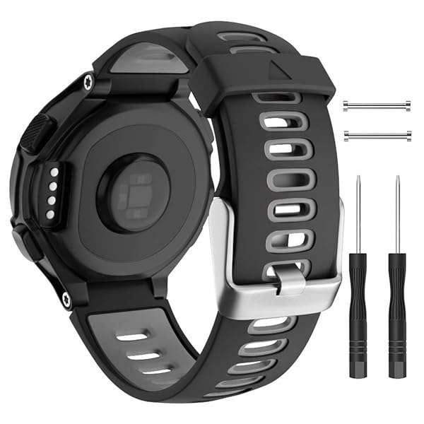 ISABAKE ISABAKE Soft Silicone Watch Band for Garmin Forerunner 735XT/230/220/235/620/630 & Approach S20/S5/S6 - Black Gray Replacement Strap - View 3 of 9