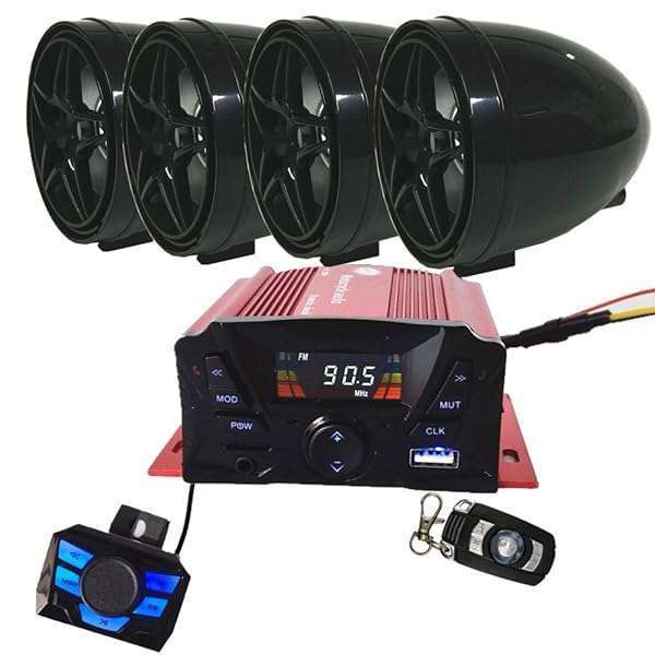 XYC XYC 12V 4 Channel Bluetooth Speakers for UTV, ATV, Golf Cart & Motorcycle - Weatherproof MP3 Audio System with AUX, USB, SD & FM Radio