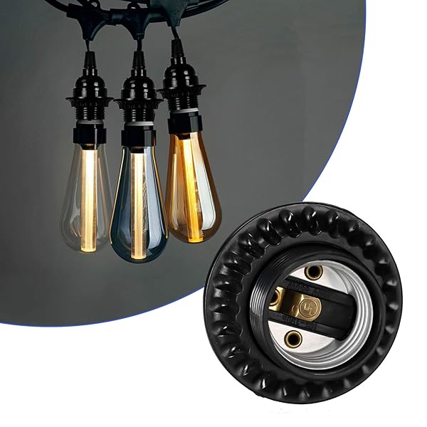Aplstar Aplstar Black E26 E27 Light Sockets Retro Edison Lamp Holder Heat Resistant 8 Pack for Vintage Bulbs Pendant Lighting - View 4 of 6