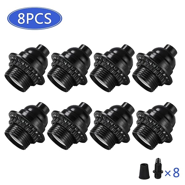 Aplstar Aplstar Black E26 E27 Light Sockets Retro Edison Lamp Holder Heat Resistant 8 Pack for Vintage Bulbs Pendant Lighting - View 5 of 6
