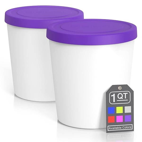 BALCI BALCI Premium Ice Cream Containers - 2 Pack Quart Tubs with Lids for Ice Cream, Sorbet & Gelato - Perfect Freezer Storage - Purple