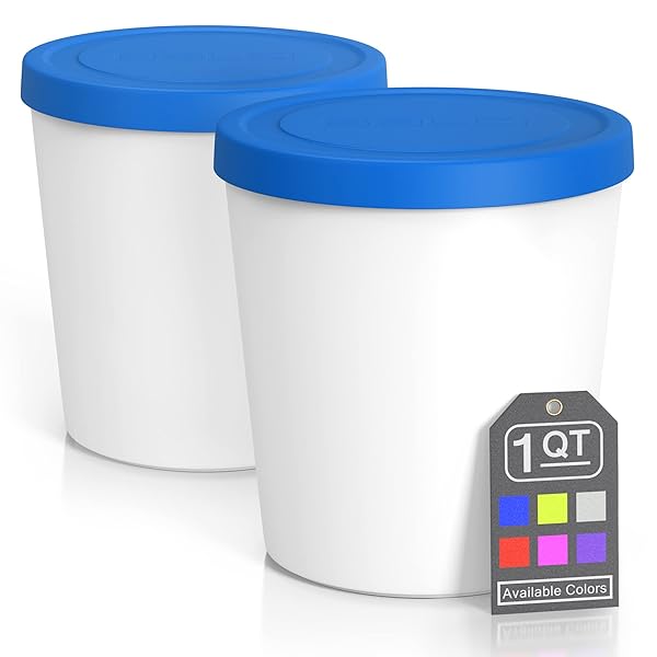 BALCI BALCI Premium Ice Cream Containers 2 Pack 1 Quart Each Ideal Freezer Storage Tubs with Lids for Ice Cream Sorbet Gelato Blue