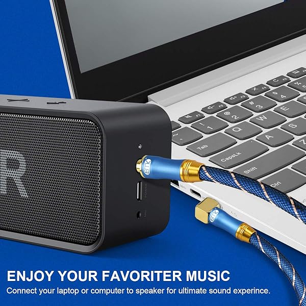 EMK 90 Degree Right Angle Aux Cable - [24K Gold-Plated,Sound Quality]EMK Audio Stereo Male to Male Cable for Laptop, Tablets, MP3 Players,Car/Home Aux Stereo, Speaker or More (16Ft/5Meters) - View 4 of 7