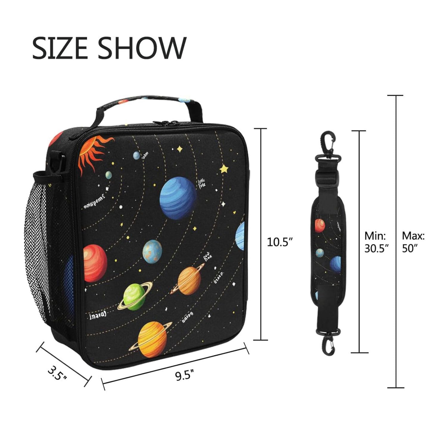 AUUXVA AUUXVA Insulated Lunch Bag Box Galaxy Solar System Zipper Cooler Tote with Shoulder Strap for Men and Women - View 5 of 6