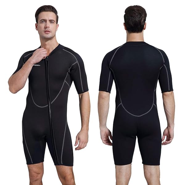 Seaskin Seaskin Mens 3mm Shorty Wetsuit Full Body Diving Suit Front Zip for Diving Snorkeling Surfing Swimming Medium Size