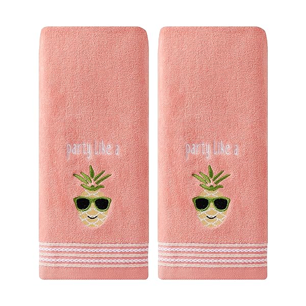 SKL Home SKL HOME Party Pineapple 2 Pc Hand Towel Set - Coral Pink | Stylish & Fun Kitchen Decor