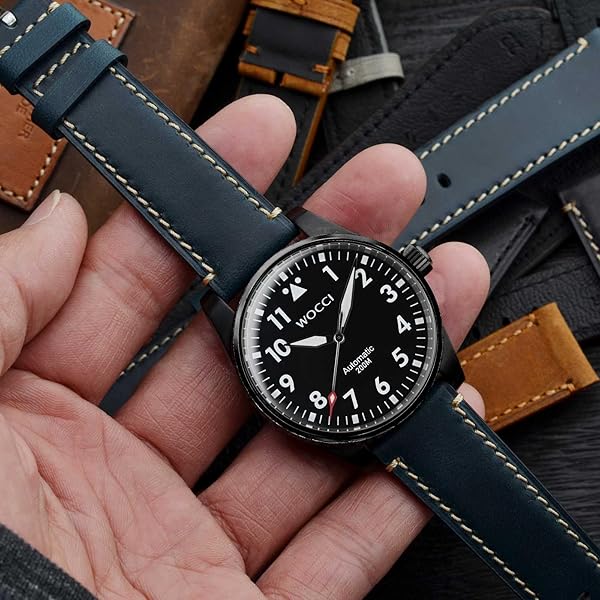 WOCCI WOCCI 22mm Leather Replacement Watch Band for Men Midnight Blue Business Style with Silver Buckle - View 2 of 9