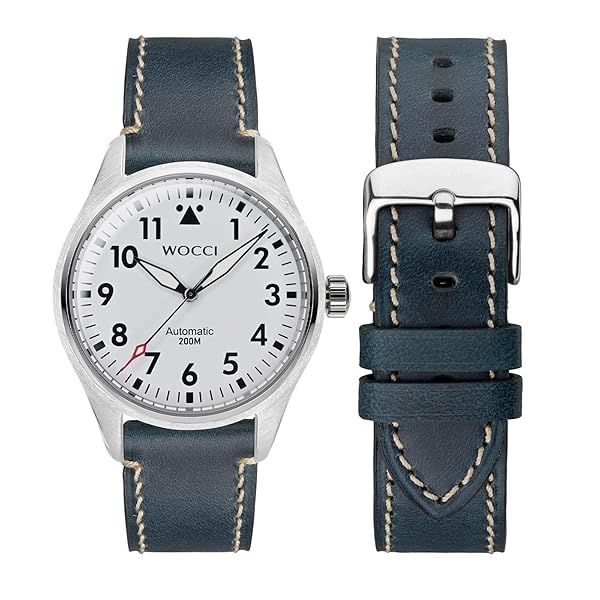 WOCCI WOCCI 22mm Leather Replacement Watch Band for Men Midnight Blue Business Style with Silver Buckle - View 5 of 9