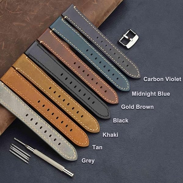 WOCCI WOCCI 22mm Leather Replacement Watch Band for Men Midnight Blue Business Style with Silver Buckle - View 8 of 9