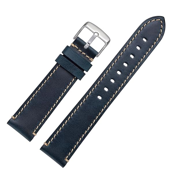 WOCCI WOCCI 22mm Leather Replacement Watch Band for Men Midnight Blue Business Style with Silver Buckle - View 9 of 9