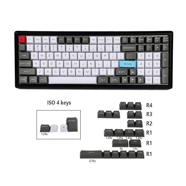 YMDK YMDK OEM 125 Keys PBT Keycaps - Custom White Gray Red Dye Sublimation for MX Keyboards (ANSI/ISO Compatible) - View 3 of 4