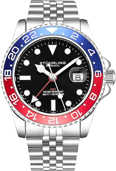 Stuhrling Original Stuhrling Original Men's GMT Watch: Stainless Steel, Dual Time, Water Resistant, Quickset Date - Perfect for Every Occasion!