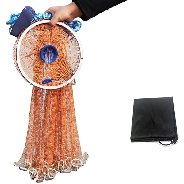 EASY BIG "Premium Cast Fishing Net with Aluminum Frame - 0.8" Mesh, Adjustable 7.8-13.8 ft Diameter for Optimal Catch"