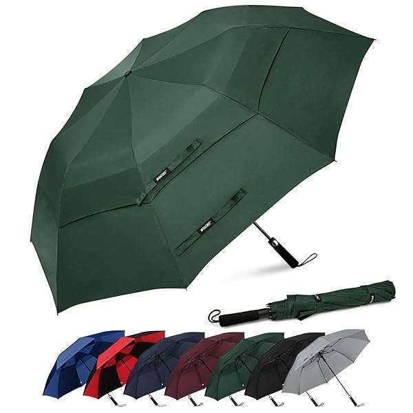 G4Free 62-Inch Portable Golf Umbrella - Windproof, Waterproof, Double Canopy for Men & Women (Dark Green)