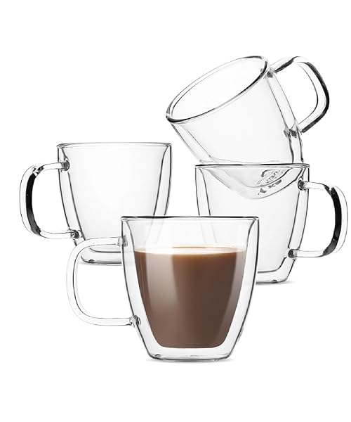 Brew To A Tea BTaT Espresso Cups Set of 4 - Double Wall Glass Coffee Mugs for Cappuccino & Latte (5 oz, 150 ml)
