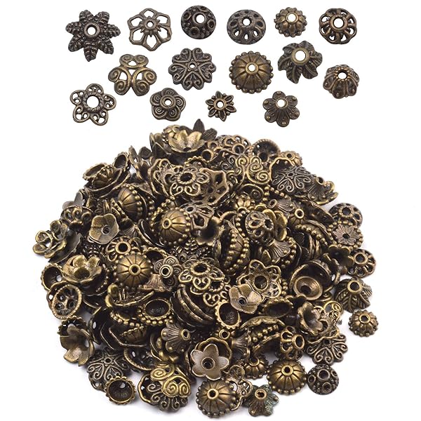 BronaGrand BronaGrand 100g Bali Style Metal Bead Caps - Deluxe Bronze Jewelry Making Mix (150-250pcs)
