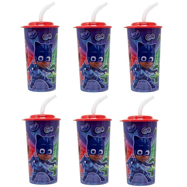 Zak Designs 6-Pack PJ Masks 16oz Reusable Tumblers with Lids & Straws - BPA-Free Sports Drink Cups