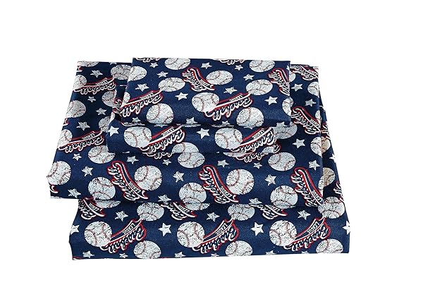 Mk Home LLC Mk Home Twin Sheet Set for Teens Baseball Dark Blue Red White Comfortable and Stylish Bedding for Young Sports Fans