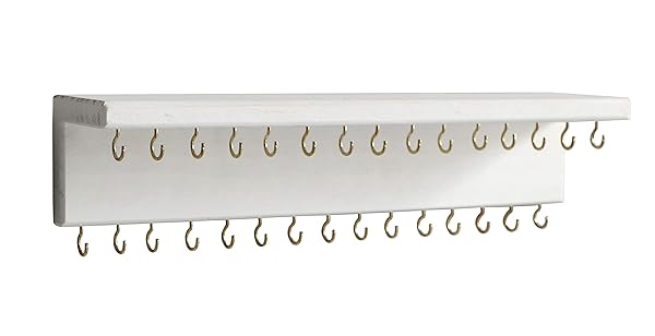 SANY DAYO HOME Rustic Pine Jewelry Organizer with 30 Hooks & Shelf - Wall Mounted for Necklaces & Bracelets, Perfect for Kids & Adults (Retro White)